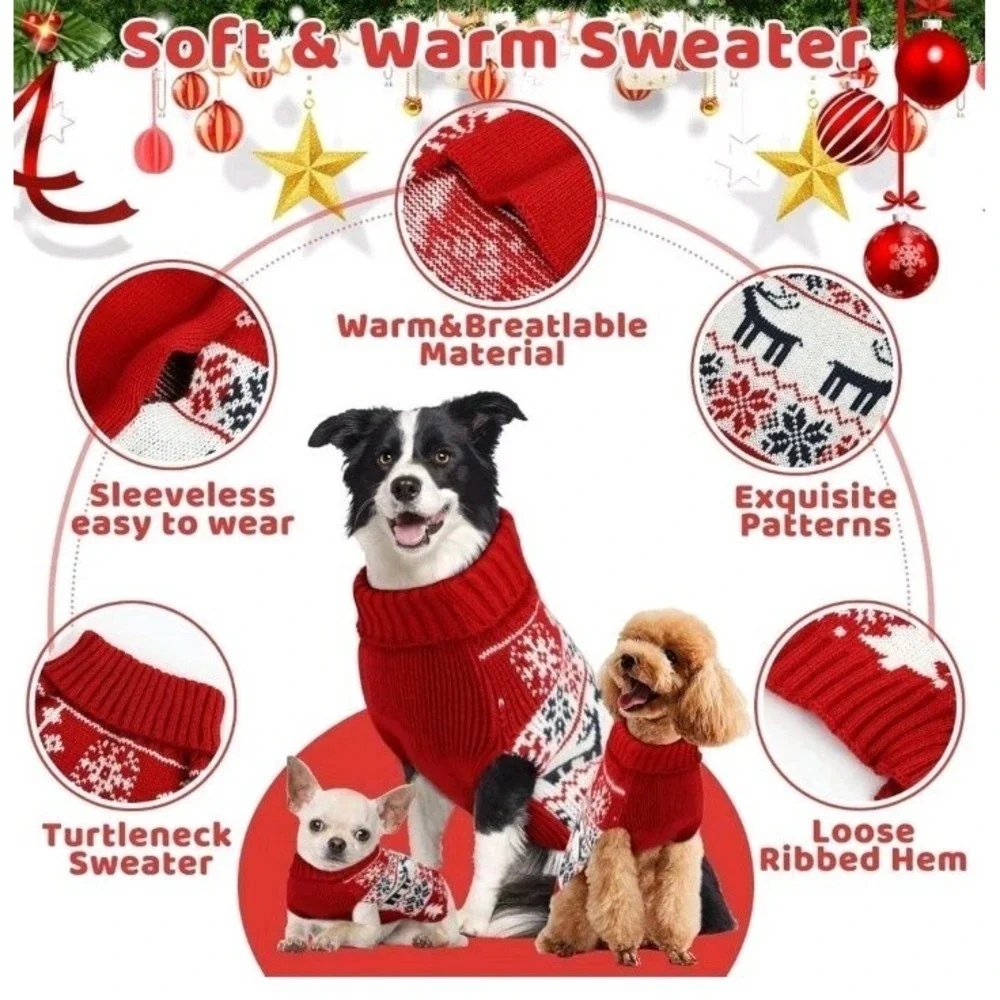 Christmas Dog Sweaters for‎ Small Dogs Girl, Soft Warm Pup Size Medium, Red